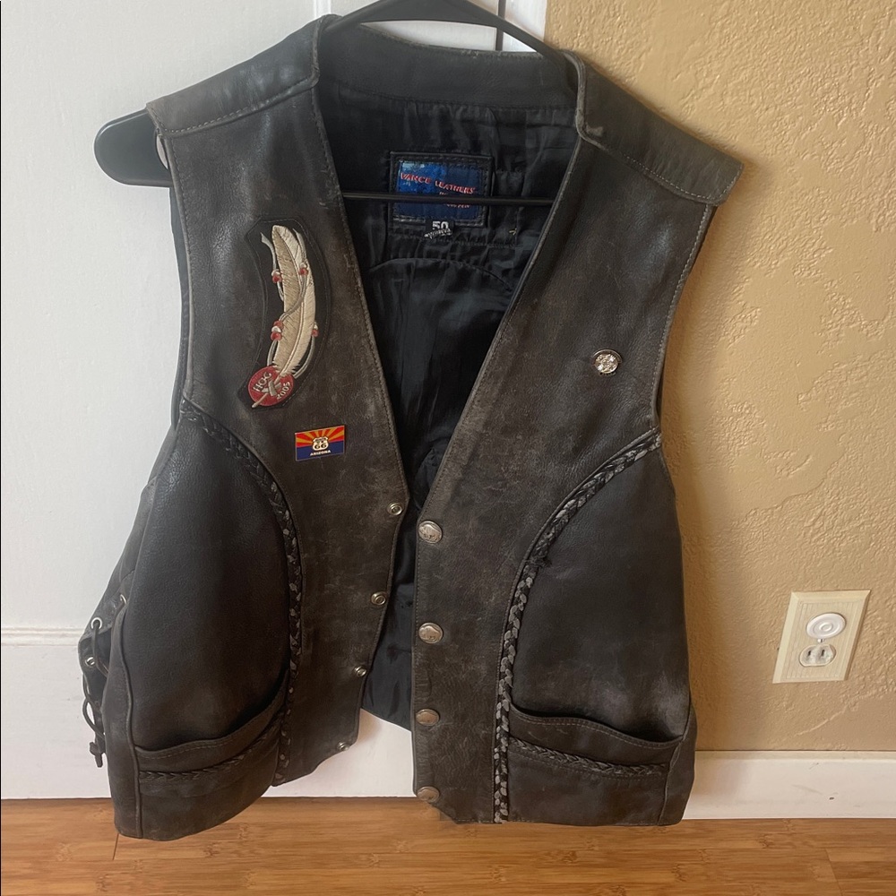 Black Leather Vest with Patches